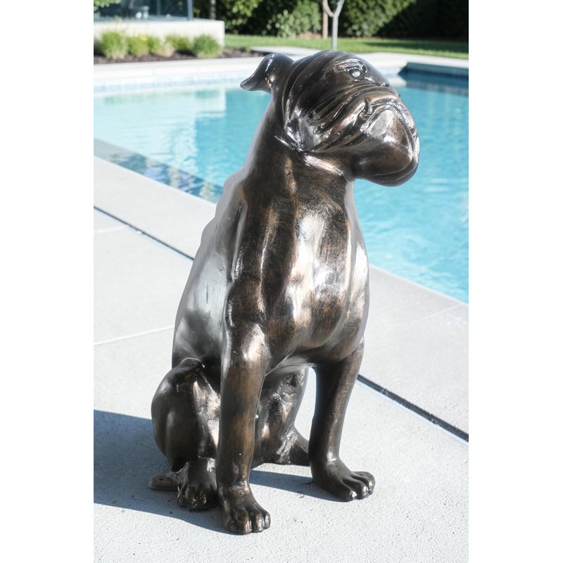 Sculpture de jardin bouledogue anglais en aluminium taille réelle Bold 22 po x 15 po x H 29 po