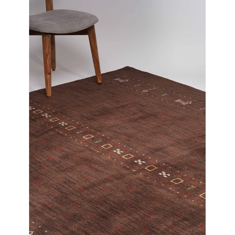 Tapis Anley en laine tissée à la main, écologique, 90 x 150 cm, rectangulaire, marron, design contemporain, épais et antidérapant, idéal pour le salon et la chambre.