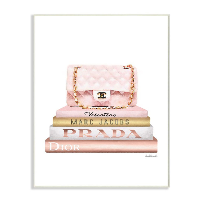 « style mode sac blanc rose or », impression bookstack, Plaque murale, H 19 po x l 13 po x P 0,5 po