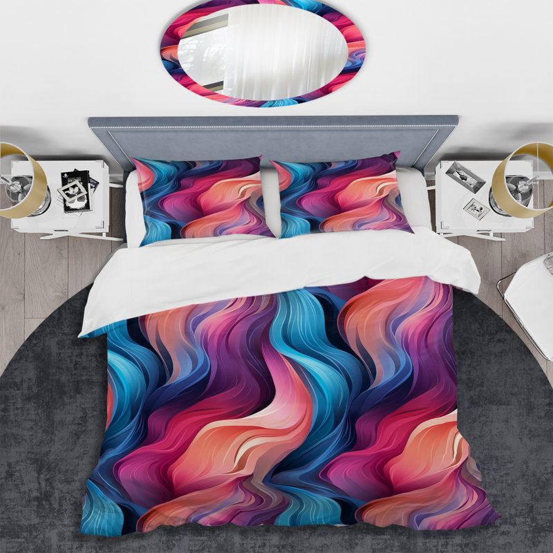 Literie rose mystique Aura Symphony Waves, Housse de couette pour très grand lit et 2 très