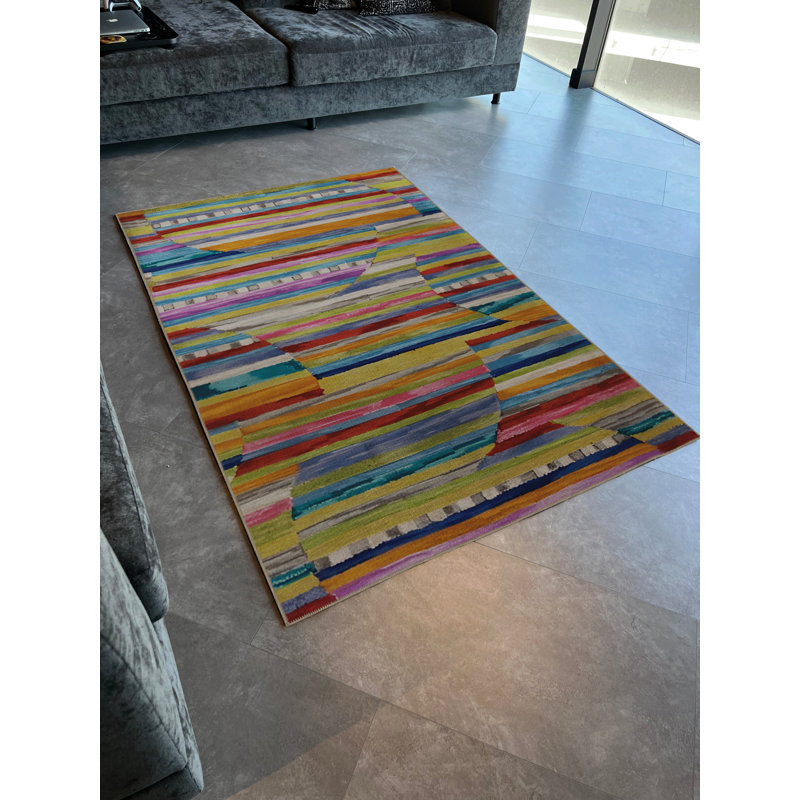 Tapis multicolore rayé multicolore, Rectangle 4 pi 11 po x 9 pi 10 po