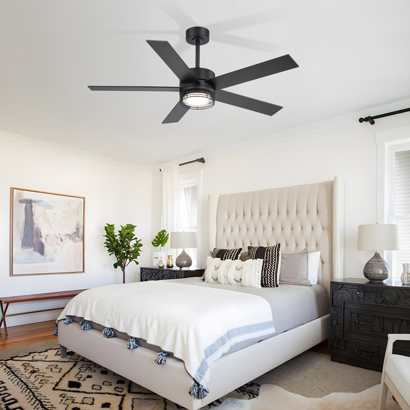 52-inch 5-Blade Ceiling Fan with Light and Remote,DC Motor,Adjustable LED Light for Indoor & Covered Outdoor Use, Black