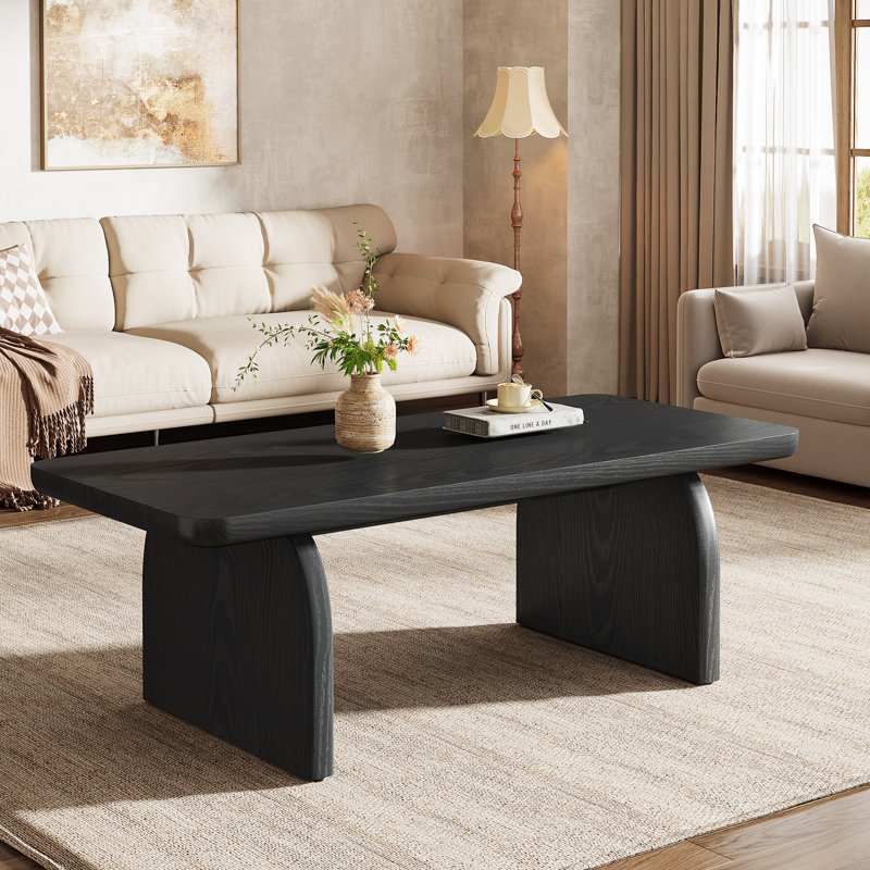 47-Inch Wood Coffee Table, Rectangular Center Table for Living Room, Black