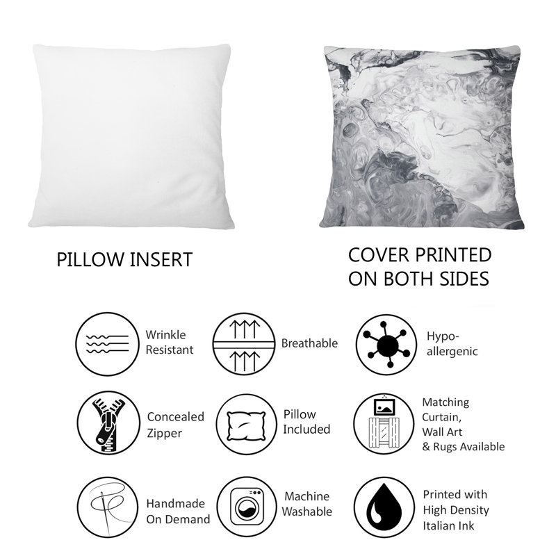 Coussin décoratif blanc et gris à motif de vagues en marbre liquide I-1