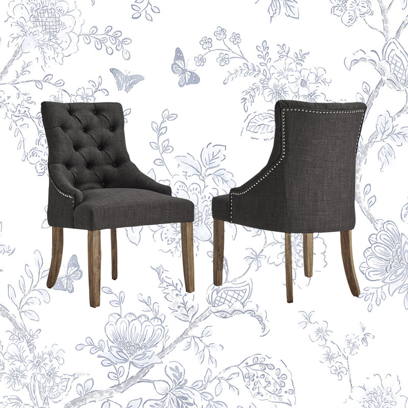 Chaise d'appoint de 24,25 po de largeur Dukinfield, Lin gris foncé chiné, Gris lessivé
