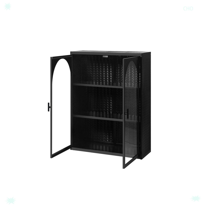 Armoire murale moderne à deux portes en verre avec rangement à trois niveaux, Noir, noir, noir, noir