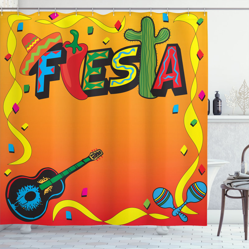 Ensemble de rideau de douche et crochets fiesta, H 70 po x l 69 po