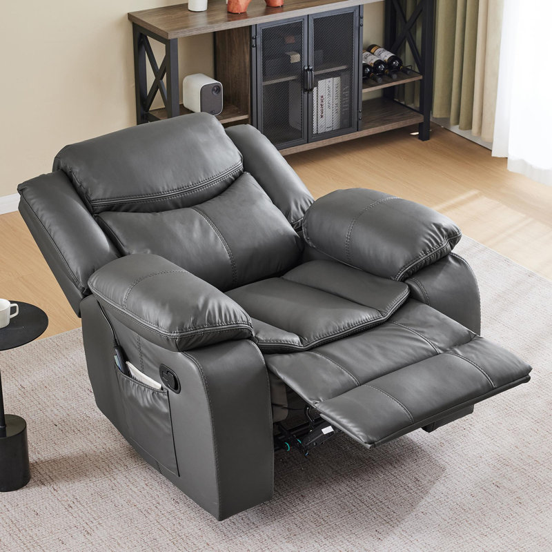 Fauteuil inclinable manuel en cuir synthétique avec chaleur et massage Kokal, Gris