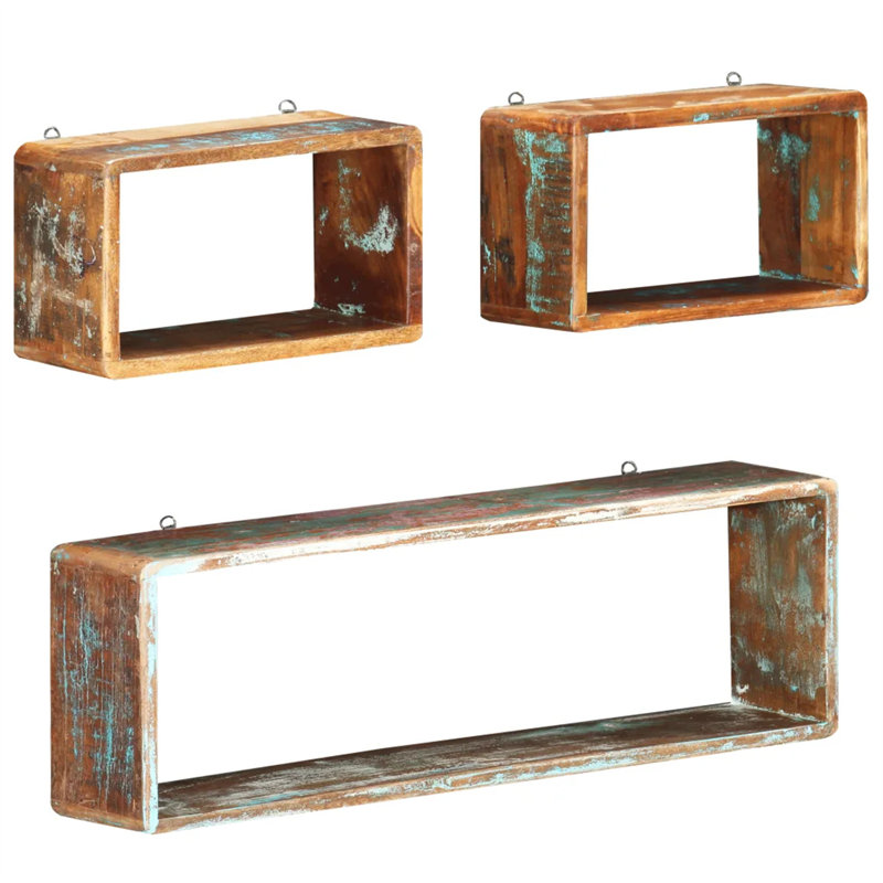Dolan 3 Piece Acacia Solid Wood Accent Shelf, Brown/Blue