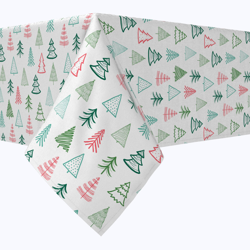 Rectangular Tablecloth, 100% Cotton, Fir Tree Doodles, 104" x 52"