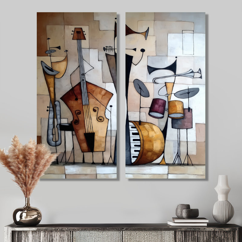 «Abstract Jazz Band In New York City», reproduction d'art sur toile, art mural rétro brun, 2 pièces, H 32 po x l 32 po