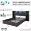 Base de lit de rangement relevable avec station de charge Shila 45,1 po, tête de lit bibliothèque à DEL et 2 tablettes latérales, taille double, noir-105505026-105505025
