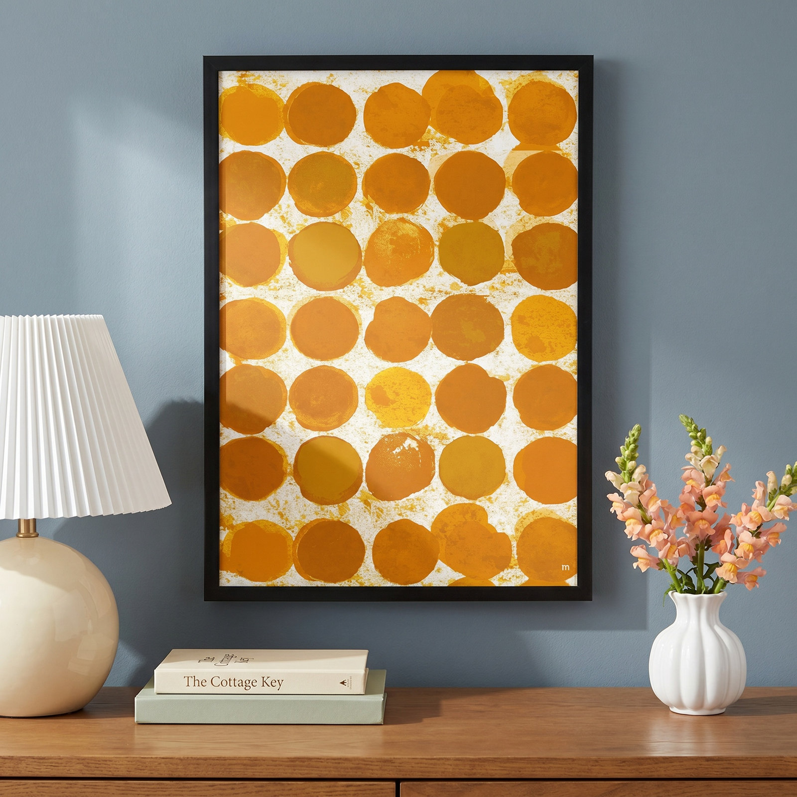 Satori Dots Pattern Curry Print, Black Framed, 38" H x 26.5" W x 1.25" D