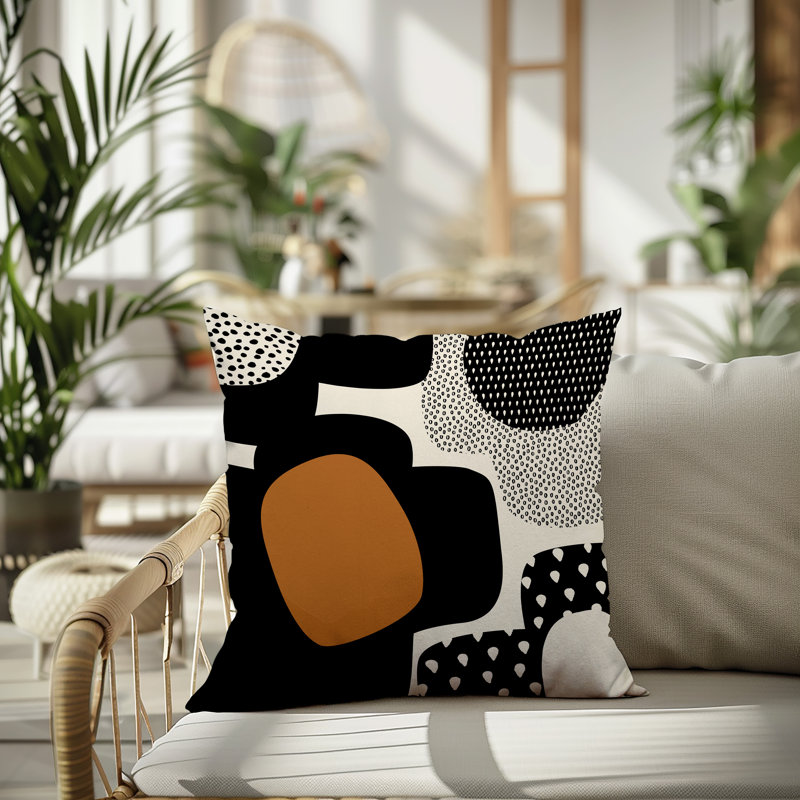 Coussin carré intérieur / extérieur pia, H 17 po x l 17 po, Orange brûlé / noir / blanc cassé