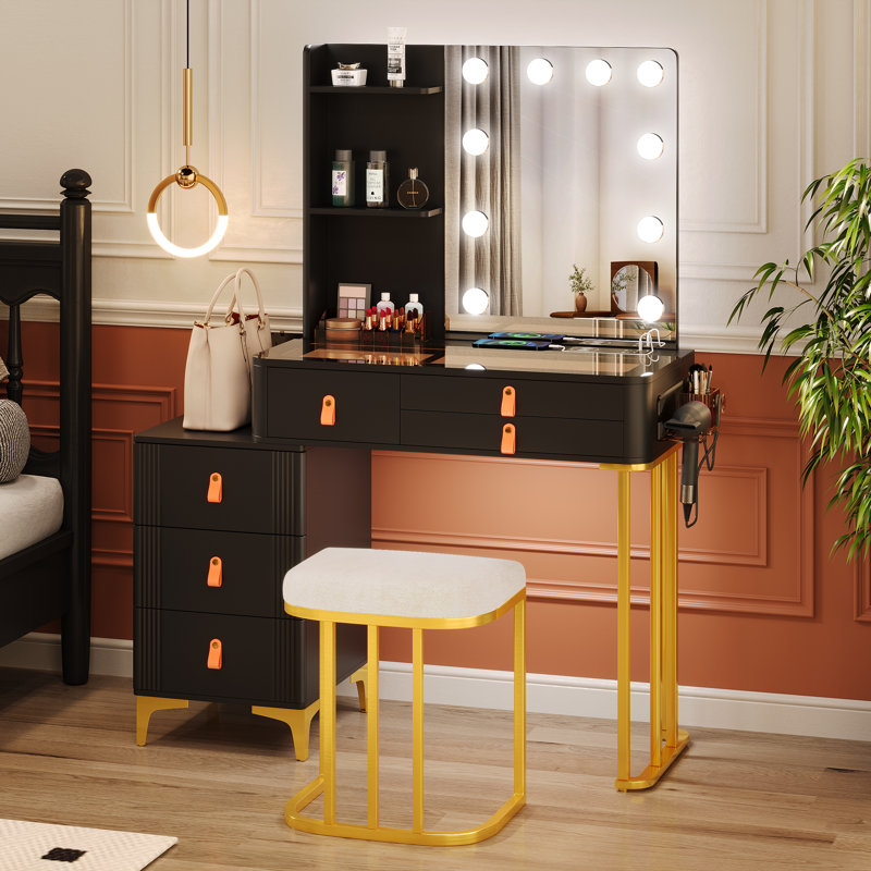 Dressing Table, Black/Gold