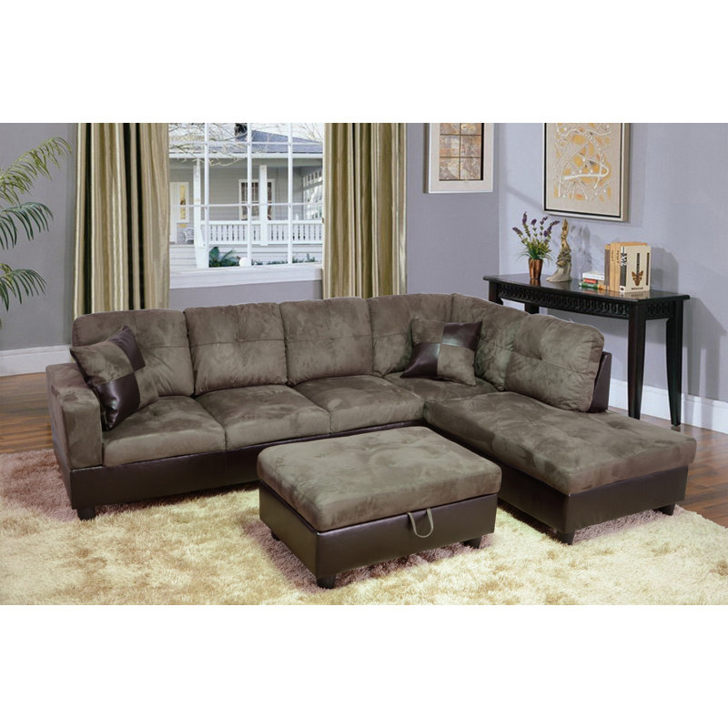 103.5" Upholstered L-Shaped Living Room Sectional, Right Hand Facing, Red Microfiber