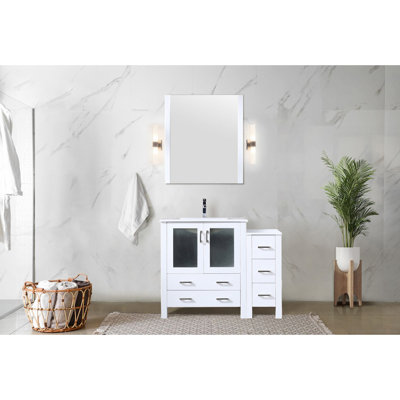Blanc 42 po Meuble-lavabo de salle de bain avec armoire latérale, robinet, comptoir en céramique, miroir 28 - matériau blanc, teint et durable
