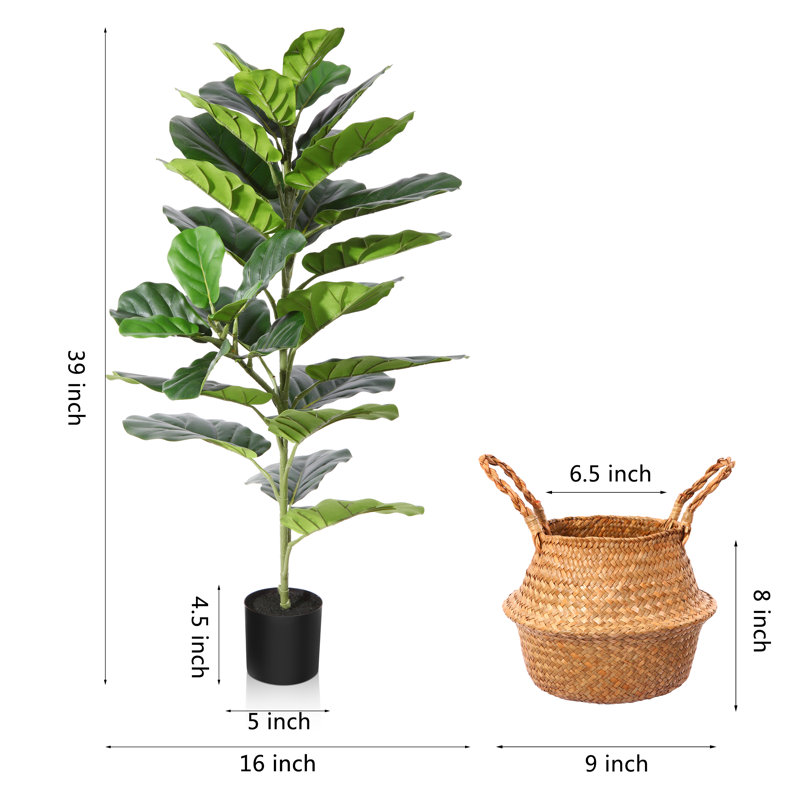 Adcock, figuier artificiel de 39 po dans un panier, plante verte, arbre artificiel pour la décoration intérieure