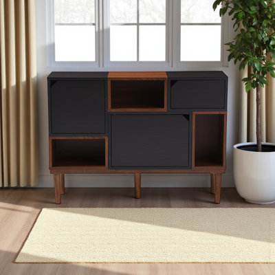 Oasis Sideboard Storage Cabinet in Oak and Espresso Wood, 28.66'' H X 39.43'' W X 11.52'' D