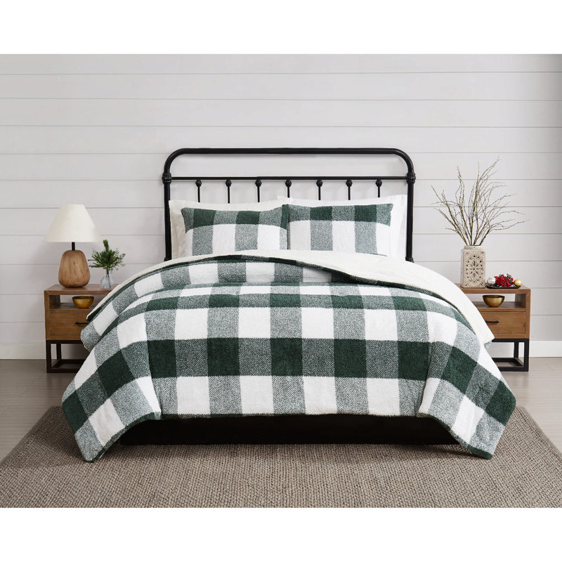 Ensemble d'édredon Cannon Cozy Buffalo Check, Édredon pour lit simple TG + 1 taie décorative, Tissu écossais vert