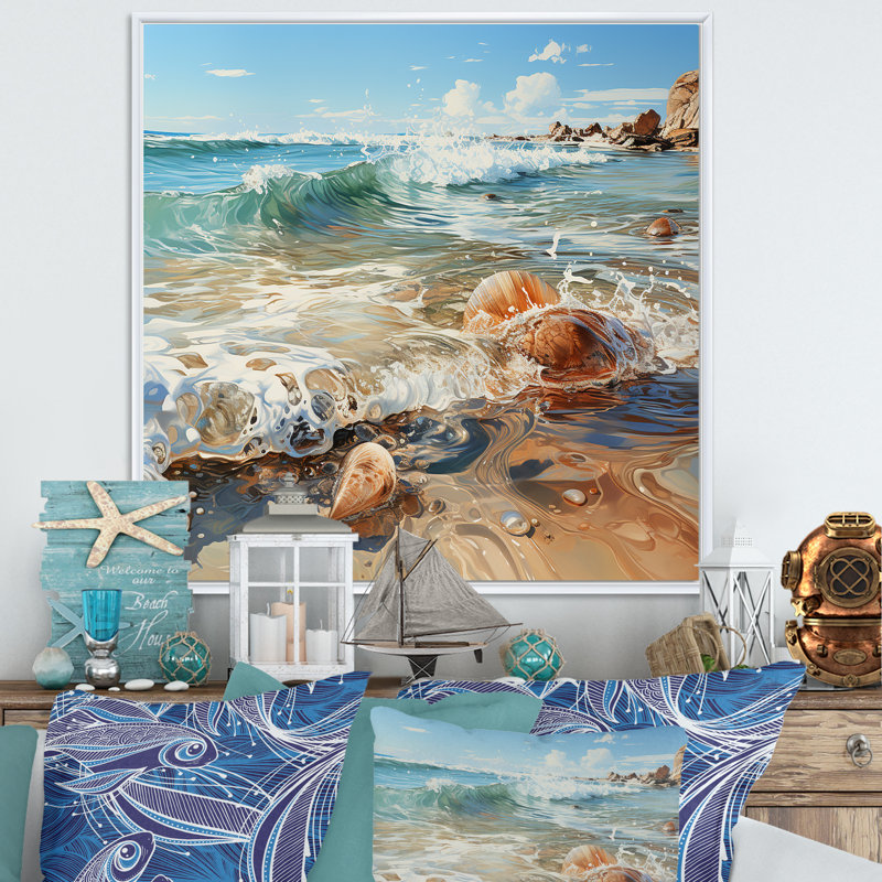 «Ocean Charm In Winter», reproduction sur toile, Cadre flottant blanc, H 24 po x l 24 po x P 1 po