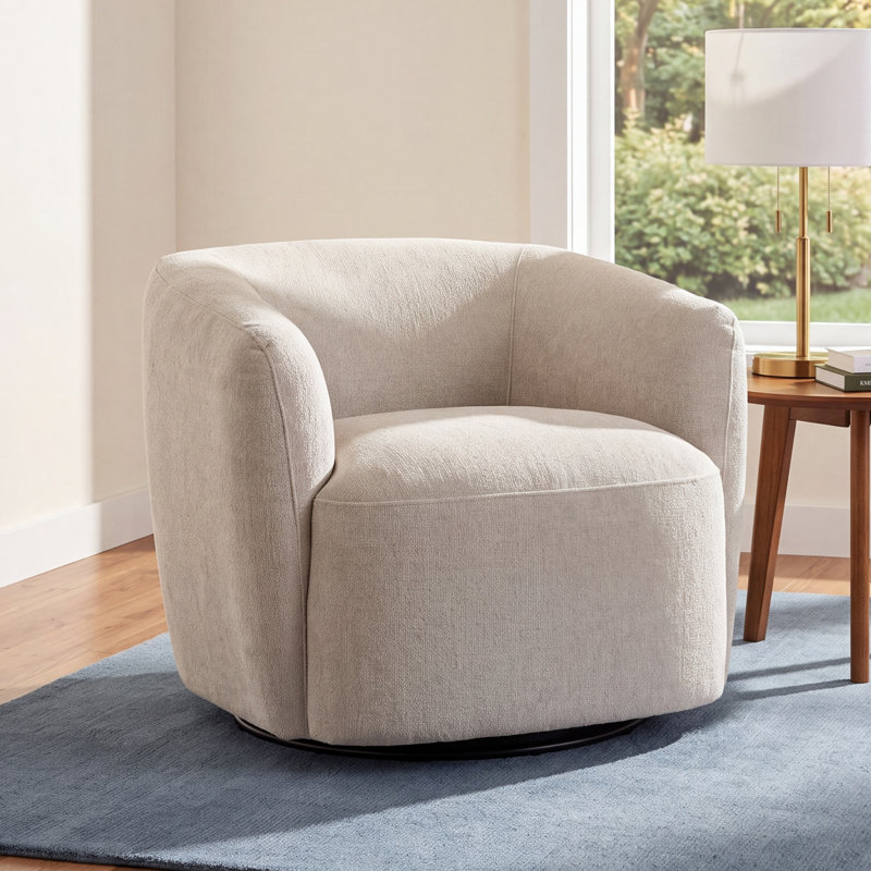 Jeremiah Barrel Swivel Upholstered Chair, Magnolia Sand Tweed