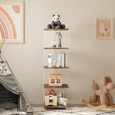 Venelope Bookcase, Bookshelf, 4 Tier Display Cabinet, Display Shelf with Wheels