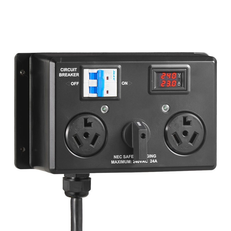 Commutateur manuel de charge pour véhicule électrique, NEMA 10-30, interrupteur répartiteur pour sécheuse et véhicule électrique, distribution électrique 24A Max 240V avec disjoncteur, affichage en temps réel, sélecteur manuel, prêt à l'emploi, ETL