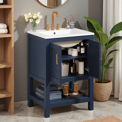 Meuble-lavabo simple autoportant 24 po avec plateau en céramique 24 po