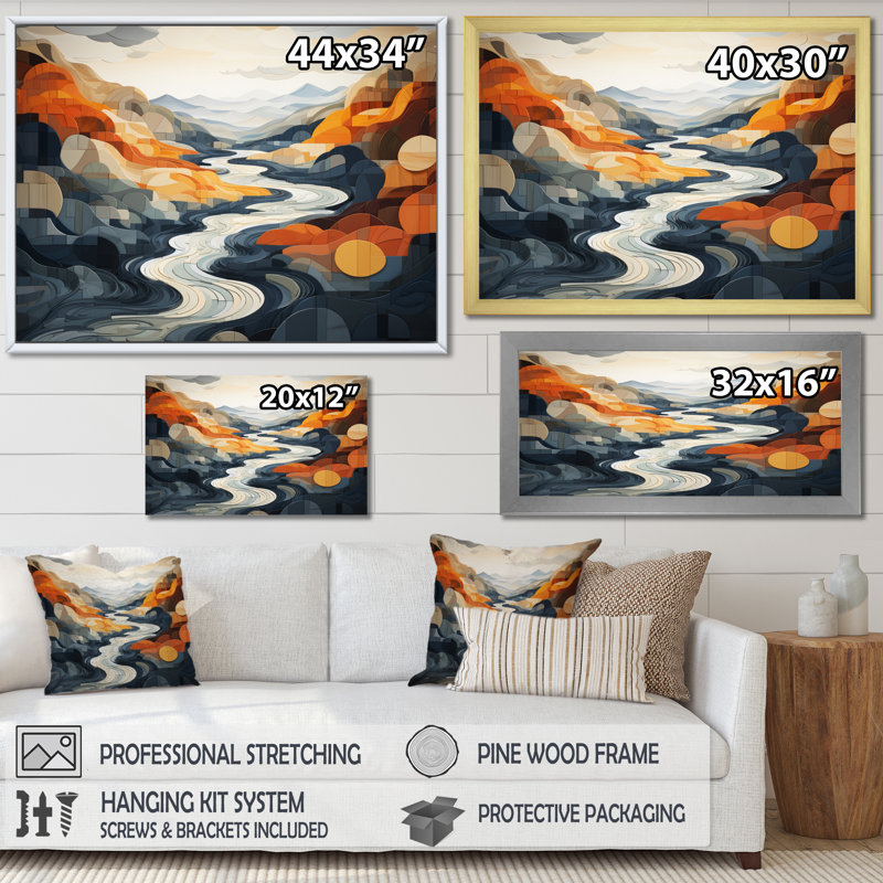 «Jalyah River Flowing Waters Collage II», reproduction sur toile, H 30 po x l 40 po x P 1,5 po, Cadre flottant noir