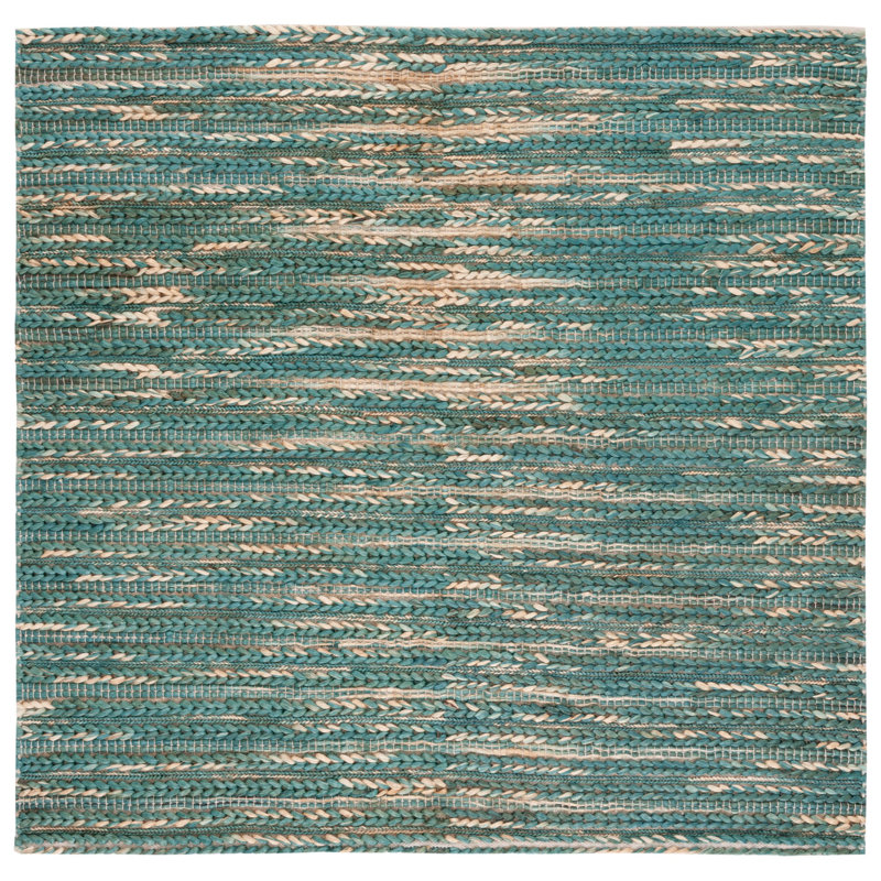 Clairvaux Natural Fiber Flat Weave Jute/Cotton Rug in Dark Green/Natural, Square 6'