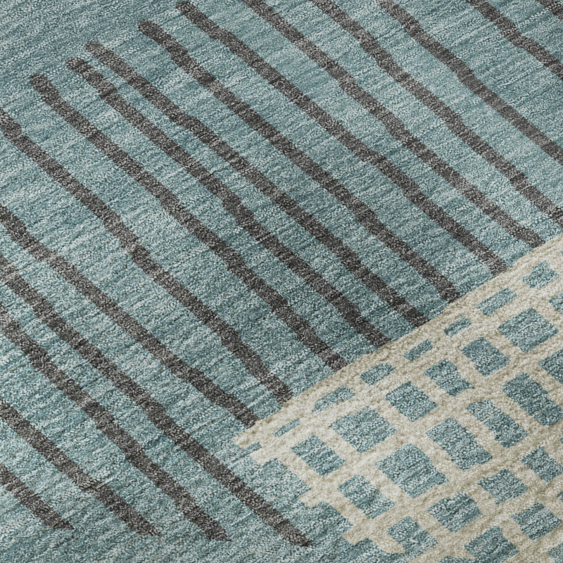 Premium Machine Washable Mayfield AMF2270 Striped Rug, 1'8" x 2'6", Teal
