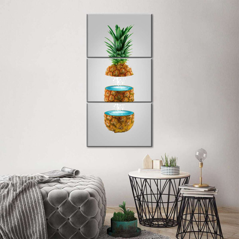 Ananas tranché sur toile, 3 pièces, H 27 po x l 12 po x P 1,25 po