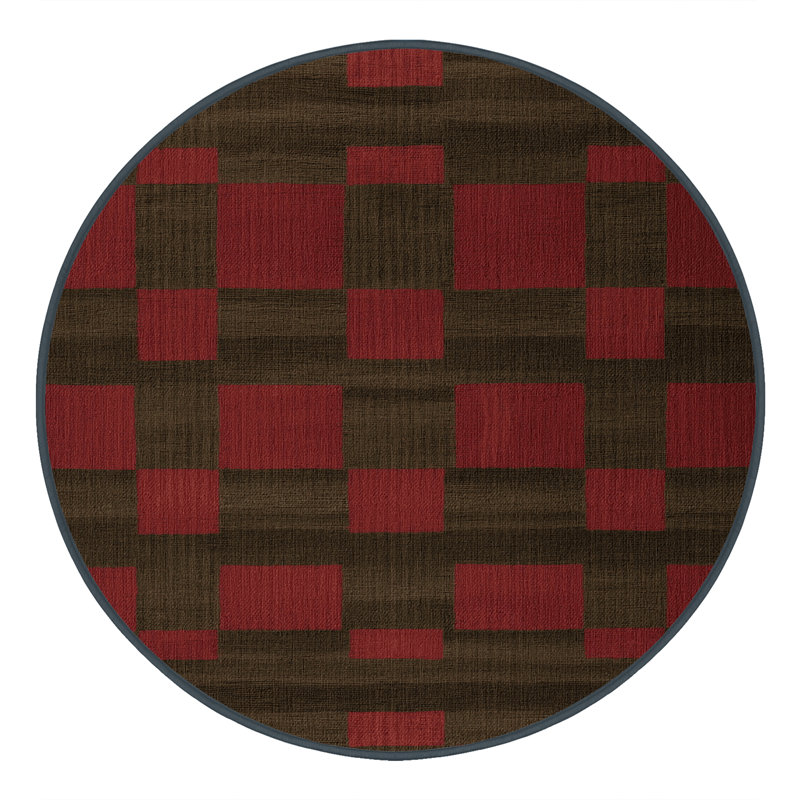 Machine Washable Checkered Brown Area Rug, Round 7'