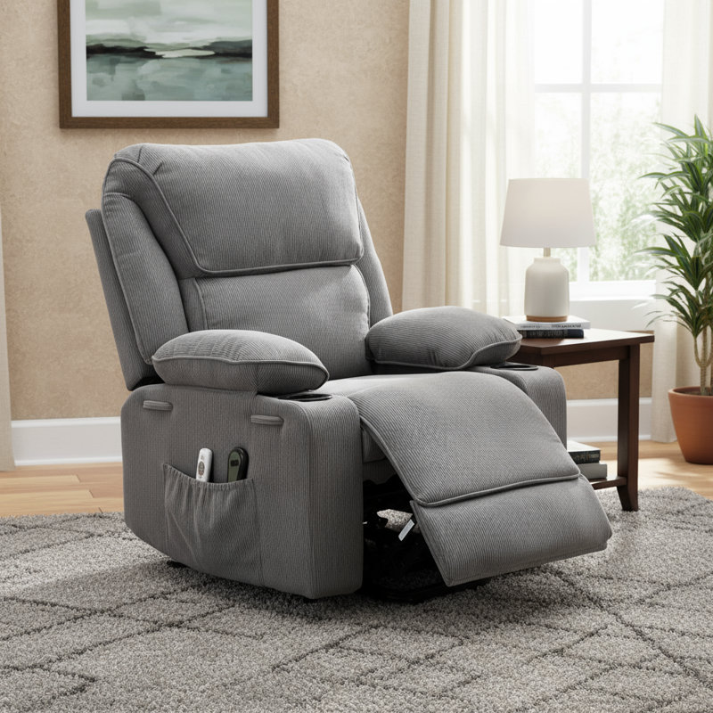 Fauteuil inclinable gris chauffant et chauffant avec massage, se concentrant sur les fonctions d'assistance aux personnes âgées, simple à utiliser, offrant commodité pour les soins à domicile