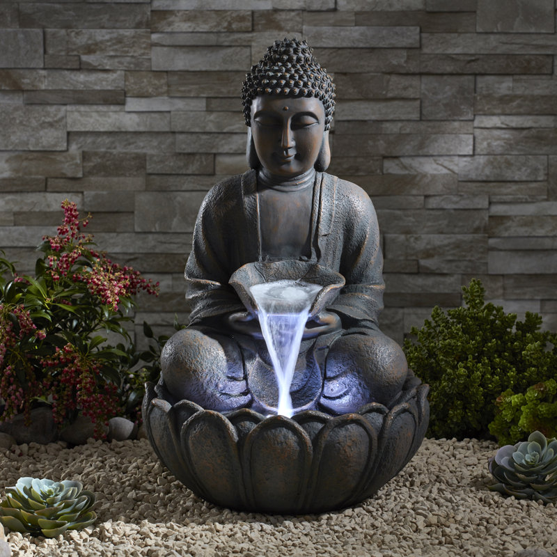 Stetler Weather Resistant Buddha Fountain with Light