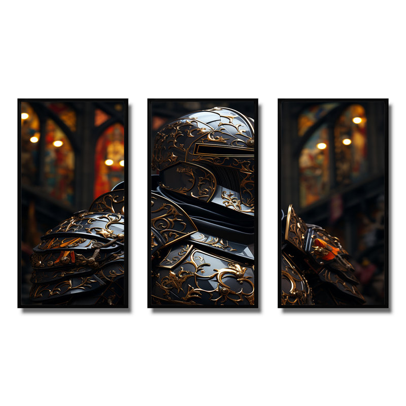 Chevaliers médiévaux II - art mural militaire, H 28 po x l 36 po, Cadre flottant noir