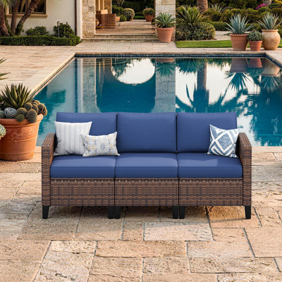 3-Person Wicker Sofa – All-Weather PE Rattan with Cushions