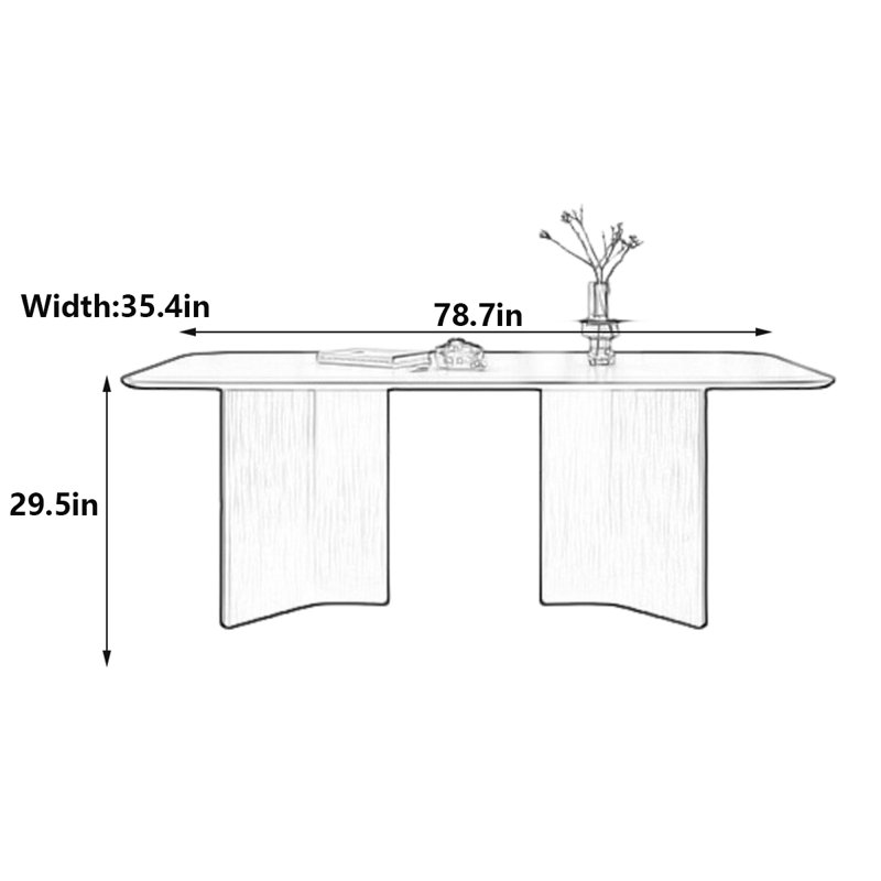 Modern Black Slate Dining Table, Elegant, 29.5"H x 78.7"L x 35.4"W