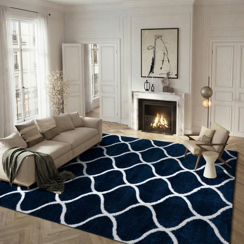 Geometric Power Loom Navy/White Area Rug, Rectangle 8' x 10'