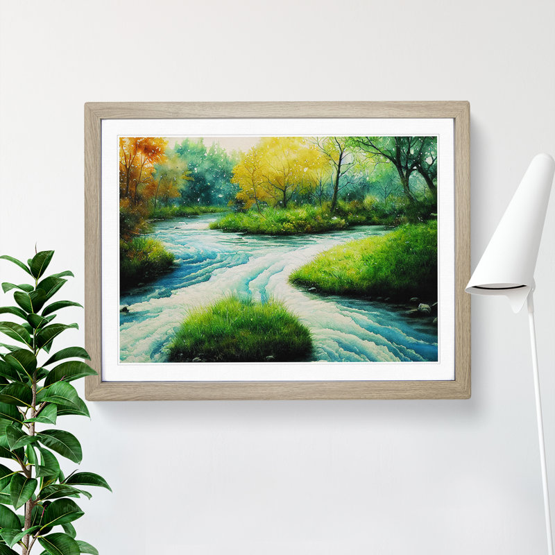 Illuminating Stream - Single Picture Frame Print, 34cm H x 46cm W x 2cm D, Oak