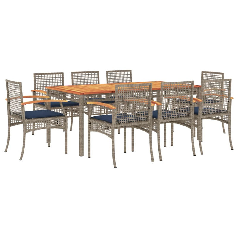 Ensemble repas 5 pièces avec coussins en rotin Bayou Breeze, Bleu / gris, H 29,5 po x l 35,4 po x L 70,9 po, 8
