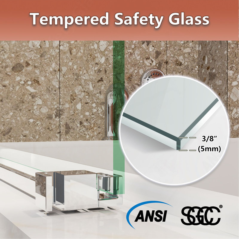Porte de baignoire coulissante semi-sans cadre L 56 à 60 po x H 58 po en chrome avec verre transparent de 5/16 po (8 mm)