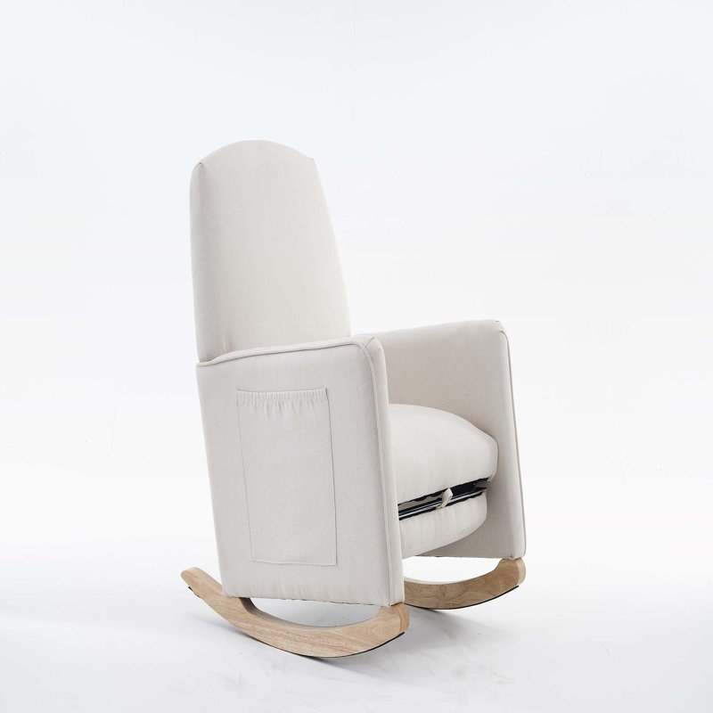 Chaise berçante en tissu avec repose-pieds réglable, Lin de coton beige