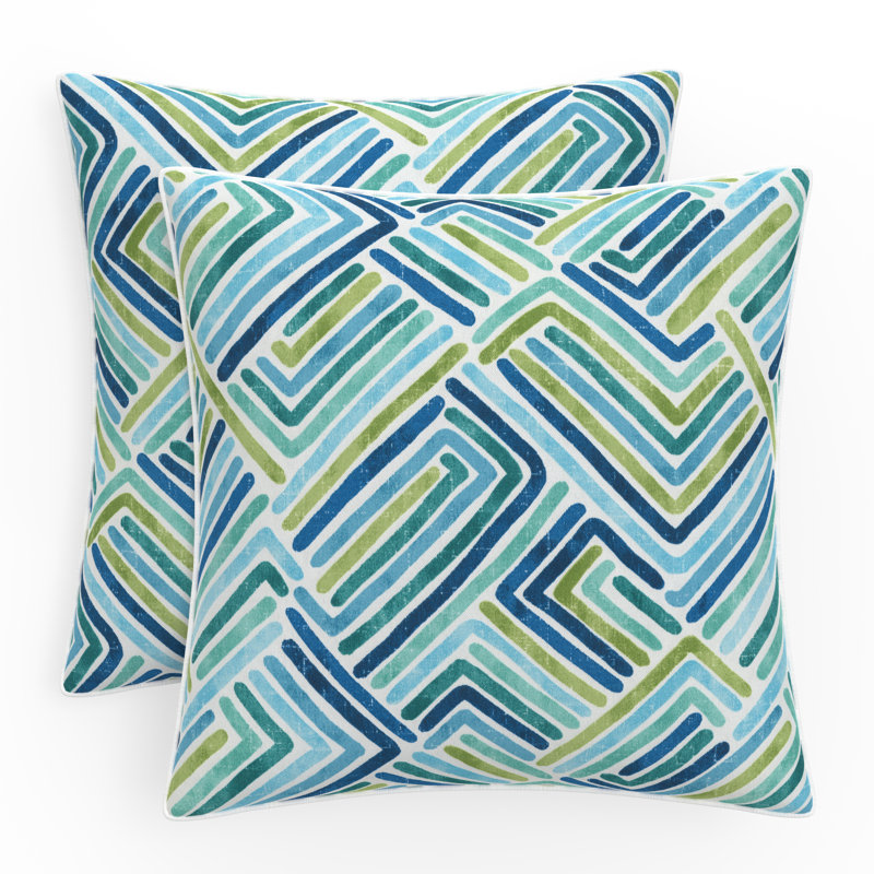 Estie Ocean Geometric Blue and Green Outdoor Throw Pillows, Set of 2