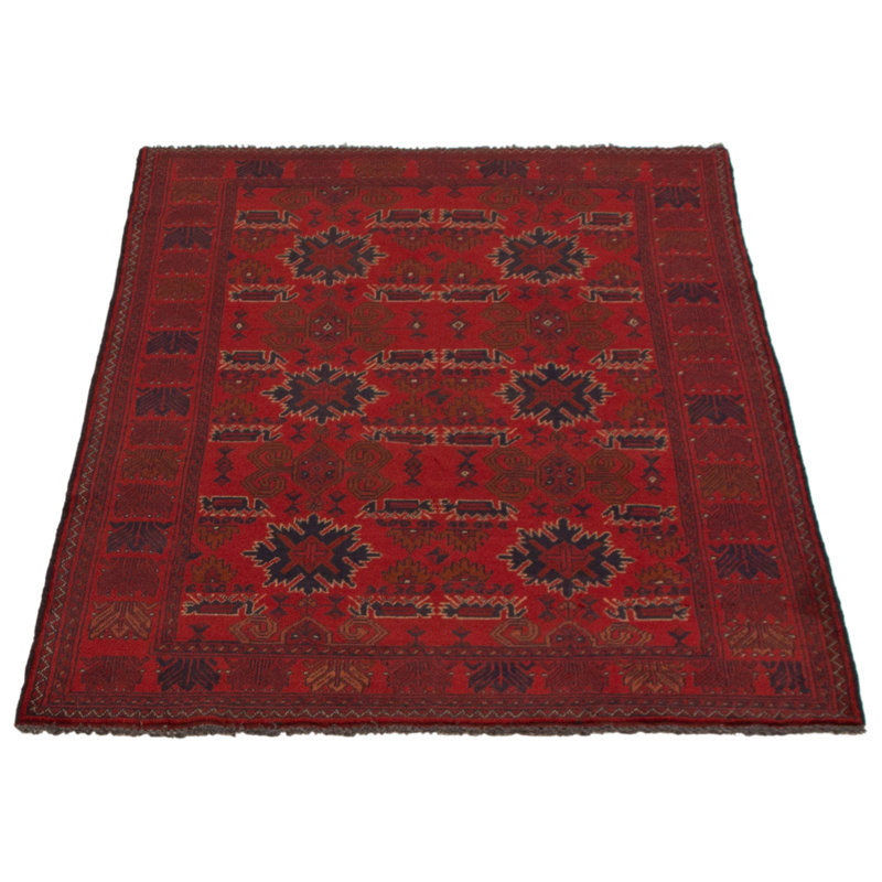 Tapis rouge en laine noué à la main de conception unique 4 pi 2 po x 6 pi 4 po Moriyah