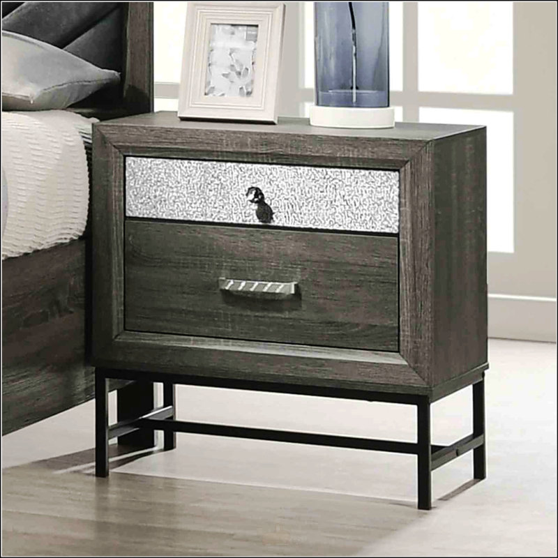 Table de chevet de style contemporain avec pieds en métal, poignée en acrylique et finition grise pour les chambres à coucher modernes