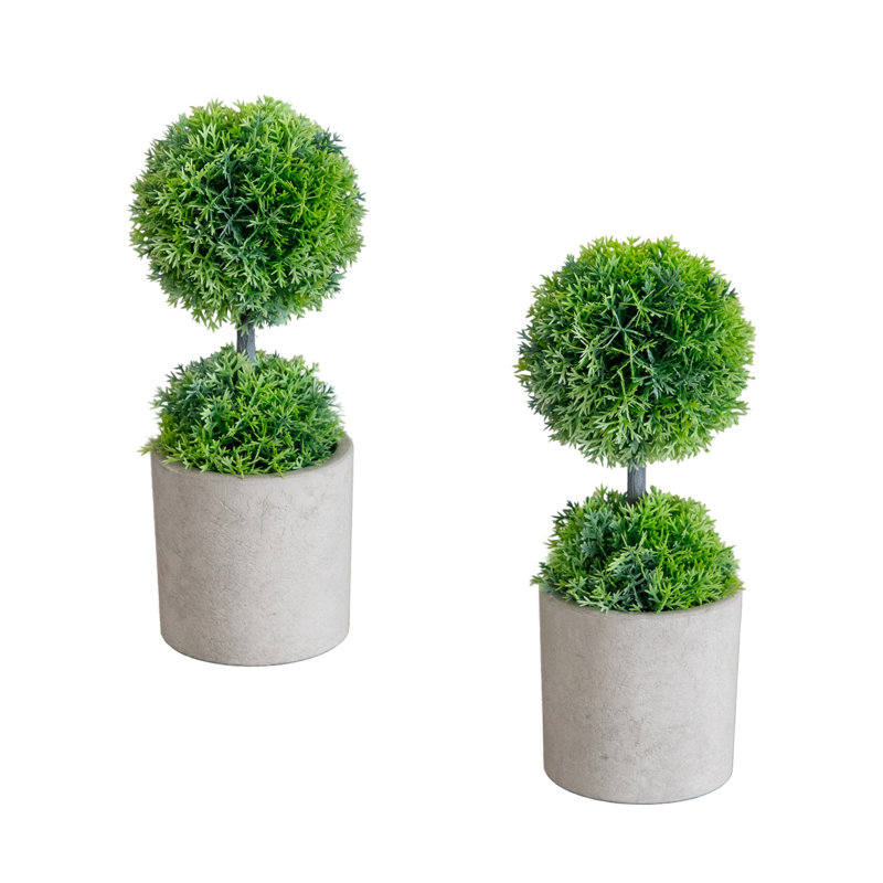 9 po Mini topiaire artificielle en cèdre avec pot de fleurs - Ensemble de 2