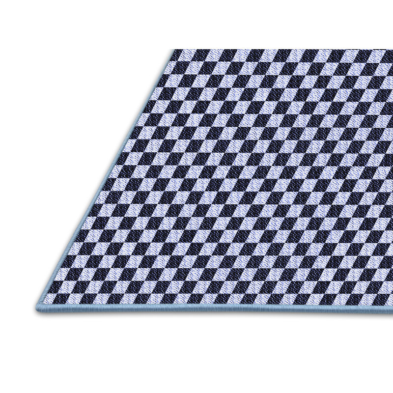 Tapis bleu à carreaux en laine, Rectangle 8 pi x 12 pi