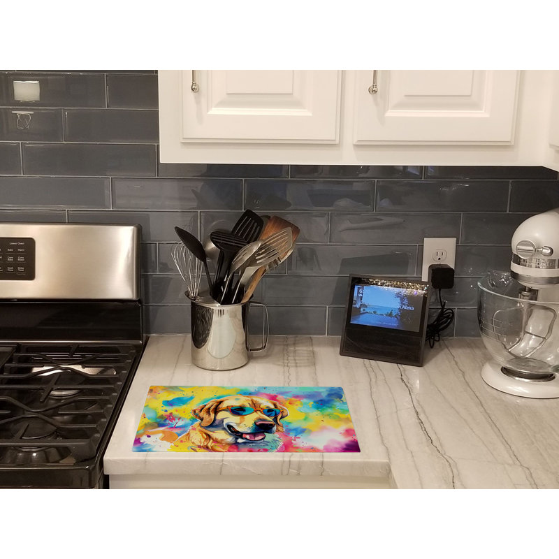 Yellow Labrador Hippie Dawg Glass Cutting Board Large